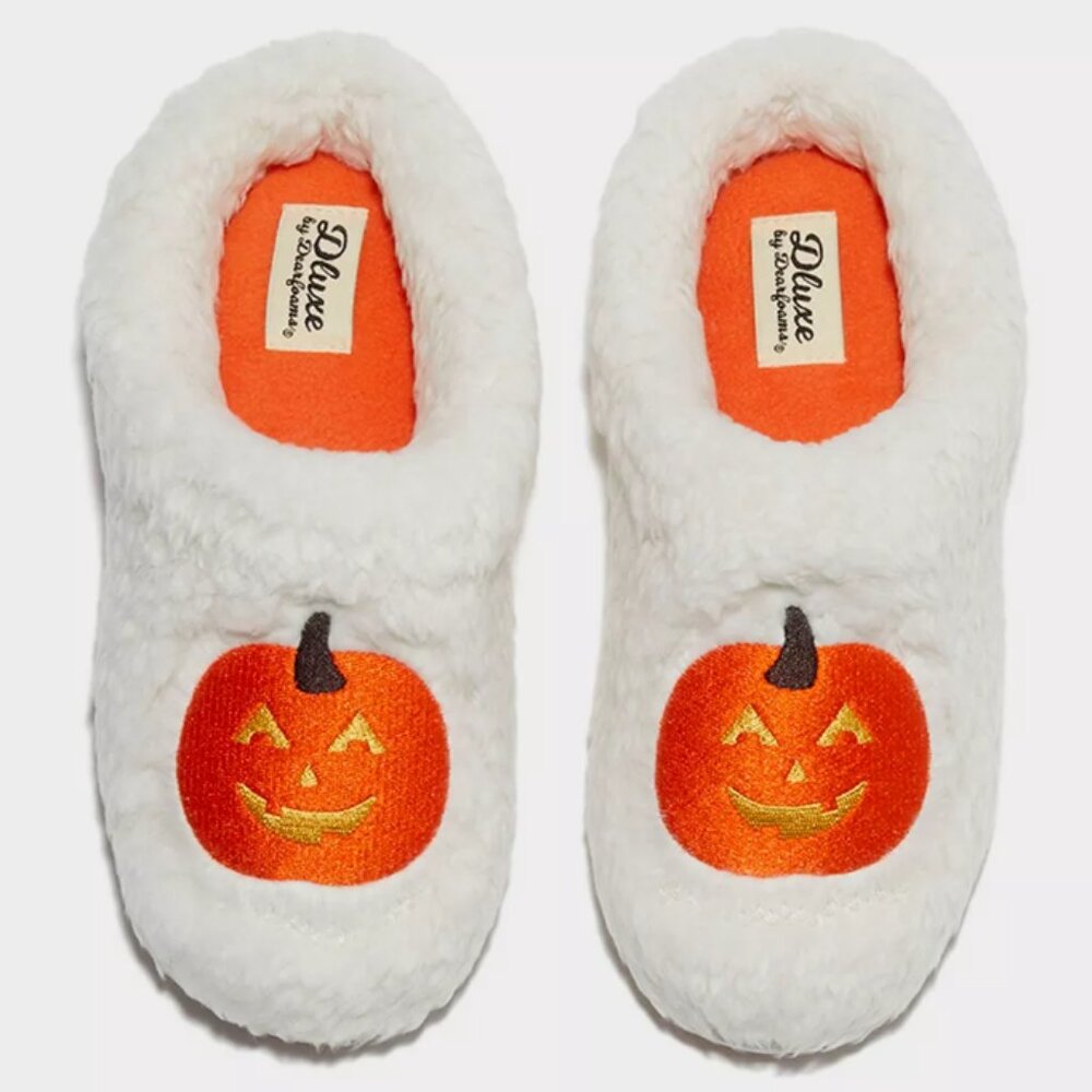 Dluxe By Dearfoams Women's Pumpkin Slide Slippers Cream - SIZE S (5-6)